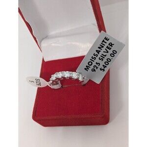 Womens Cute Size 5 New 2CTW Moissanite Half Eternity Ring In 925 Silver Rhodium